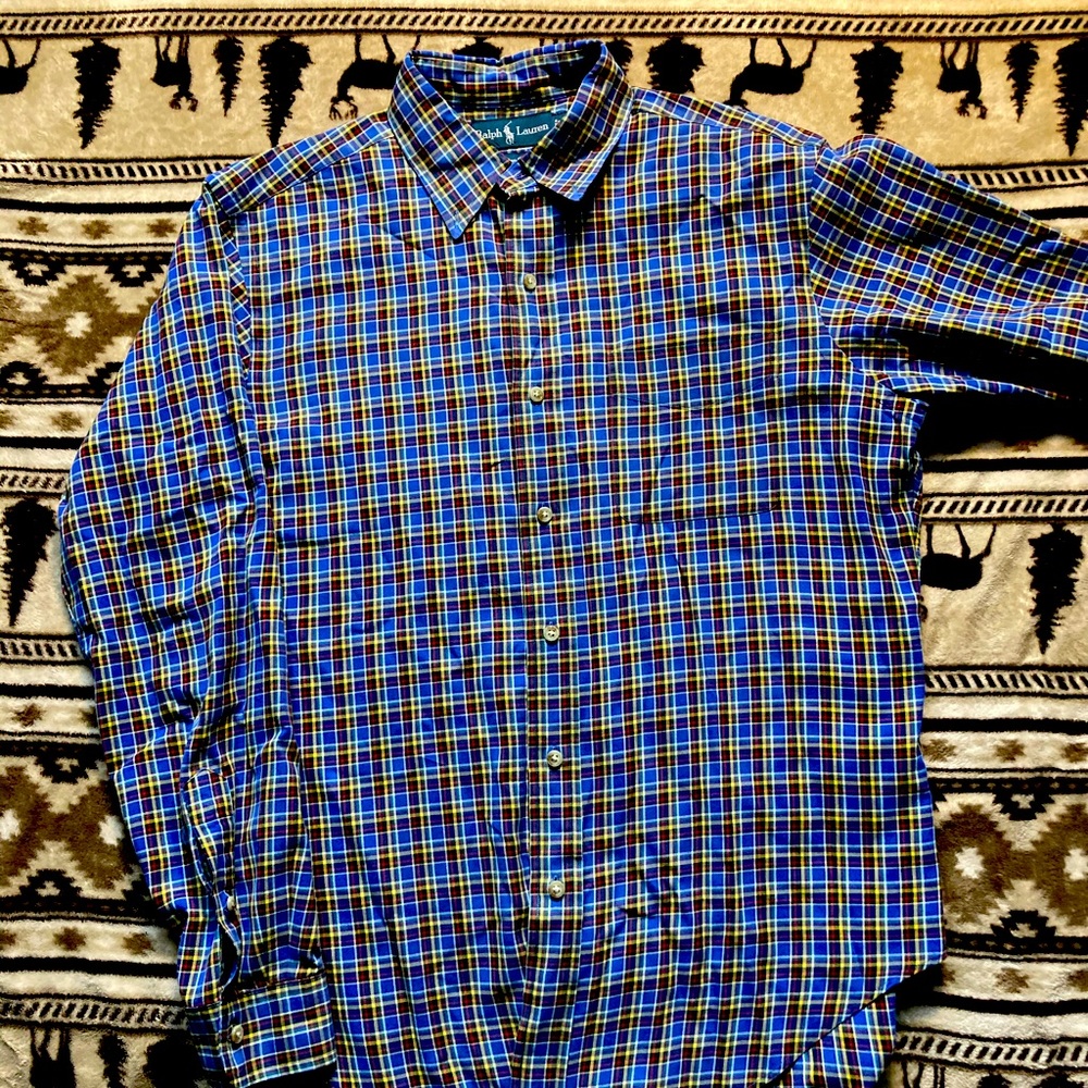 Polo Ralph Lauren Blue Plaid dress shirt Sz m